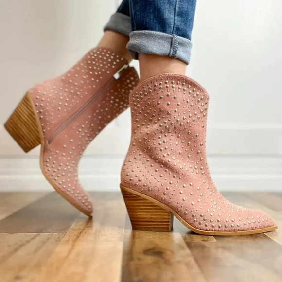 Corkys Lowlights Blush Pink Studded Western Cowgirl Boots New - Picture 2 of 5